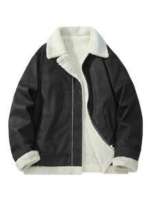 Męska kurtka z długim rękawem ze skóry PU, modna, sportowa, termiczna, z podszewką, jesień/zima