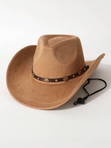 1 件男女通用铆钉装饰高品质防风绳宽边帽，欧美风格西部牛仔帽，时尚简约软呢帽，适合日常穿着、派对、西部主题活动、聚会、角色扮演、毕业典礼、化妆舞会、节日、生日庆典、音乐会 - A - 查看 4