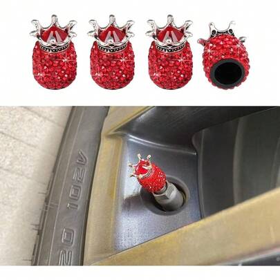 Kewucn 4 Pcs Car Tire Valve Stem Caps, Handmade Crown Crystal Rhinestone Rubber Car Stem Air Caps Covers, Attractive Dustproof Exterior Accessories, Universal Stem Cover For Most Autos (AB)