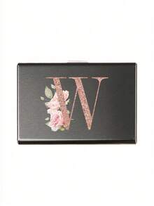 Estuche de tarjetas delgado con 6 ranuras para tarjetas, con patrón de iniciales de la A a la Z en color oro rosa, billetera portadora de identificación y tarjetas de crédito, minimalista y delgado de metal de aluminio, cartera RFID para mujeres y organizador de tarjetas de metal para hombres