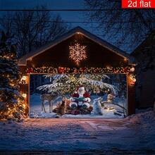 1 pieza Pancarta grande de poliéster para puerta de garaje, paisaje nevado invernal con Papá Noel y animales, durable y fácil de colgar, adecuada para decoración de pared en fiestas de Navidad y Año Nuevo - Rojo y blanco - Ver 6