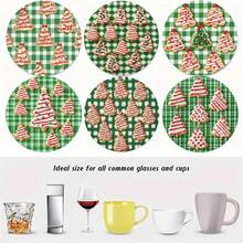 4 Stücke/6 Stücke/300 Stücke Weihnachtsbaum mit Zuckerstangen-Streifenmuster Diatomeenerde Untersetzer, Kaffee Untersetzer, Mehrzweck-Dekoration für Zuhause und Restaurant, tägliche Geschenke, Tischdekoration, Themenparty-Dekoration - Verschiedenfarbig - Übersicht 2