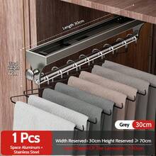 FOOKE 1pc Pull-Out Sliding Clothes Rack, Convenient And Fast, Multi-Functional Wardrobe Storage, With Painted Metal Clothes Hanger, Heavy Duty Adjustable Closet Hanging Rod, Space-Saving Aluminum Alloy Clothes Rack Rail, Suitable For Bedroom Closet, Apartment, Dorm - Grey - View 14