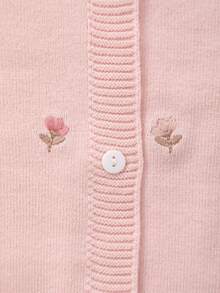 Girls' Knitted Round Neck Handmade Floral Embroidery Cardigan - Pink - View 3