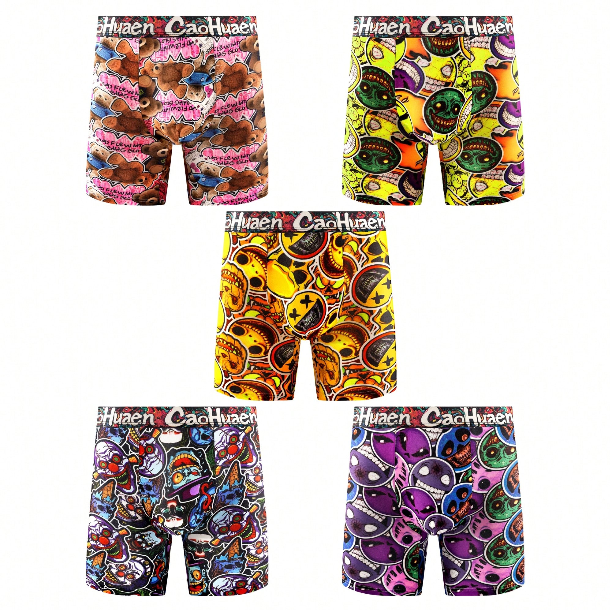 Piezas/paquete Calzoncillos tipo bóxer estampados con graffiti transpirables para hombres