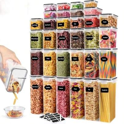 64 PCS Airtight Food Storage Containers With Lids 6 Pack With Pouring Spout Cereal Containers Storage For Kitchen Pantry Organization And Storage Dishwasher  Labels Marker