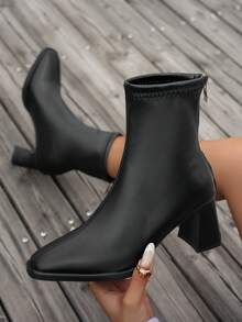 Stivali elastici slim fit versatili alla francese, nuovi stivali alla caviglia con tacco chunky e chiusura lampo sul retro, moda autunno/inverno per le donne