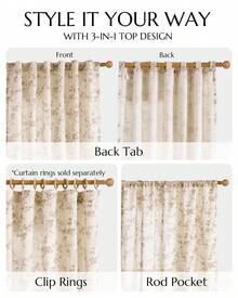 2 Pcs Beautiful Floral Design Sheer Curtains, Softness Cozy Privacy Curtains, Great Quality Elegant Vintage Gorgeous Curtains, Pretty Colors And Well Made Lightweight Curtains - 茶色 - 查看 8