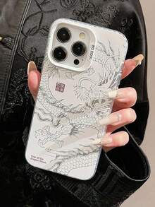 Apple GUCADI Dragon Pattern Phone Case With Auspiciousness, Yin And Yang, Compatible With IPhone 15/14/13 Pro Max/12/11, Chinese Style Laser Case For The Spring Festival Waterproof Shockproof Anti-Fall Scratch Resistant - Bạc - Xem 2