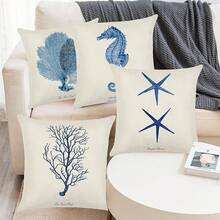 Juego de 4 Cojines Decorativos Sala, Fundas para Cojines de Sala de 45x45cm, Fundas para Cojines con Cierre de Cremallera Oculto, Algodón de Lino, para Cama () - Azul - Ver 11