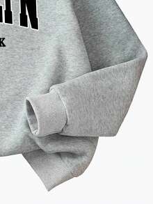 Tween Girl Letter Graphic Print Crew Neck Long Sleeve Top And Denim Pants Set - Grey - View 4