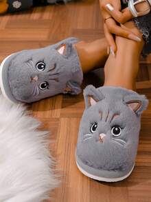 1 Pair Teenage Cat Design EVA Warm & Comfortable Indoor Slippers, Autumn/Winter