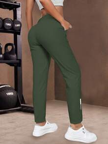 Pantaloni sportivi casual da donna con vita elastica e coulisse, adatti per corsa, yoga, allenamento, leggings per autunno/primavera - Verde - Visualizzare 4