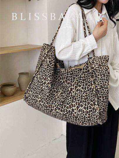 1pc Leopard Print Over-Shoulder Tote Bag, Fashionable Shopping Bag With Large Capacity, Casual Beach Bag, Handbag For Women, Customizable,Fashionable Leopard Print Bag, Animal Print Women Bag, Fall Winter Fashionable Cheetah Print Purse For Women, New Fall Winter Tiger Print Bag For Women , Leopard Cheetah Print