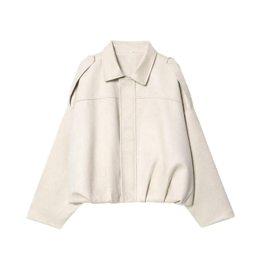 DEEKA Casual Versatile Suede-Like Bomber Jacket For Women, Spring/Autumn - Beige - View 1