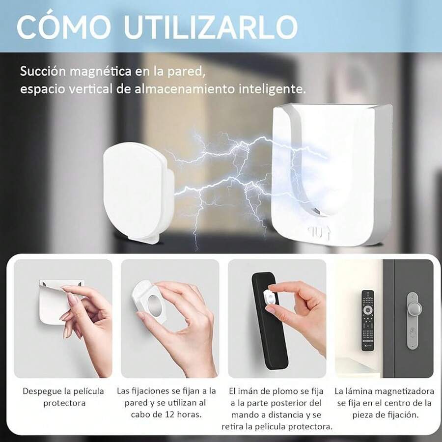 QianMu 6 Piezas Soporte Magnéticos para Organizador de Control Remoto, Soporteíble Autoadhesivo para Montaje Pared, porta Controles Tv, porta Router, Controles, Objetos Pequeños (Negro) - blanco - Ver 1