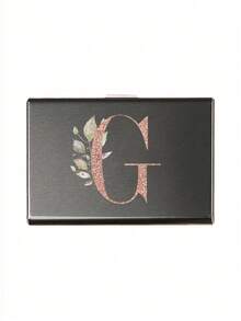 Estuche de tarjetas delgado con 6 ranuras para tarjetas, con patrón de iniciales de la A a la Z en color oro rosa, billetera portadora de identificación y tarjetas de crédito, minimalista y delgado de metal de aluminio, cartera RFID para mujeres y organizador de tarjetas de metal para hombres