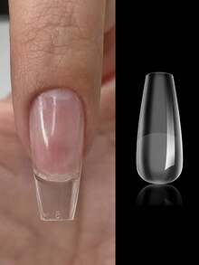 240片预成型杏仁形哑光亚克力美甲贴纸，全覆盖凝胶美甲贴纸，方形透明凝胶按压式假指甲，适用于美甲延长和居家DIY美甲