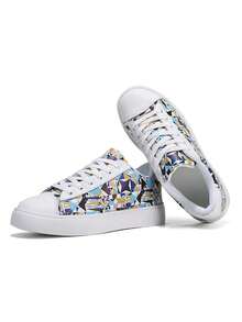 Unisex Graffiti Lace-Up Skateboard Shoes, Versatile Casual Fashion Sneakers For Couples, Suitable For All Seasons