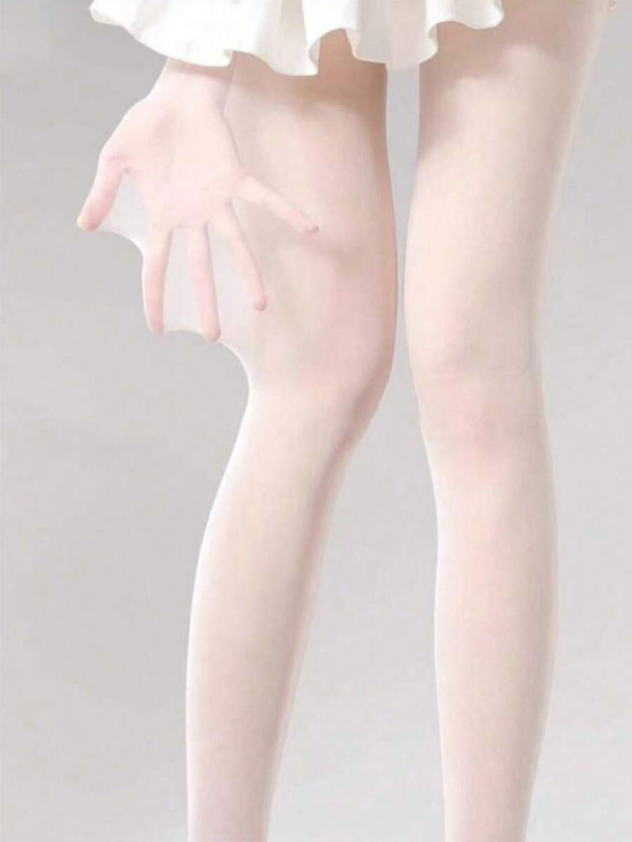 1 Pair Women's Ultra-Thin White Facial Mask Stockings, Sheer Tights, Ballet Style Tights For Summer, Cozy - White - View 1