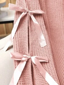Plus Size Casual Round Neck Bowknot Contrast Color Knit Pullover Sweater - Dusty Pink - View 5