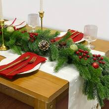 1/2 件 180 厘米圣诞诺福克松木花环 - 绿色人造真实触感雪松，配以栩栩如生的松针，耐候持久的节日装饰，适用于壁炉架、桌子和楼梯栏杆、室内/室外圣诞节装饰、圣诞树的节日花环、感恩节和节日中心装饰 - 綠色 - 查看 6