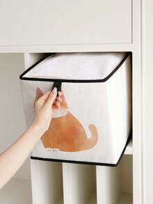 1 pieza Caja de almacenamiento abierta con estampado de gato de dibujos animados, organizador apilable, diseño resistente y de múltiples usos que ahorra espacio para el hogar, dormitorio, organización del hogar, almacenamiento debajo de la cama