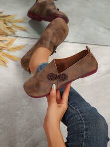 Mocasines planos de mujer con punta cuadrada, zapatos ligeros de suela redonda para ir y venir en otoño, zapatos casuales minimalistas de unicolor para exteriores