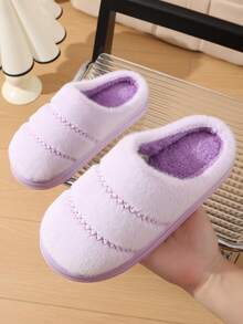 女士厚底拖鞋保暖毛绒拖鞋新款室内抓绒拖鞋秋冬防滑情侣拖鞋 - 紫色 - 查看 3
