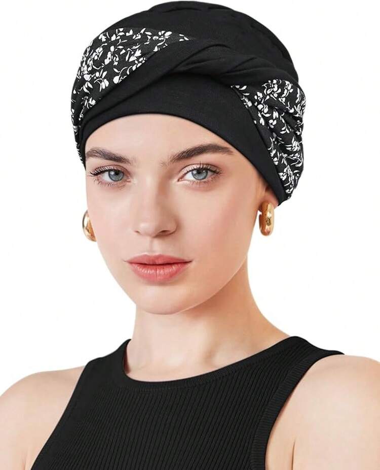 Movable Knot Beanies With Relaxed Stretch Elastic, Chemo Hats For Womenhalloween - Hoa trắng - Xem 10