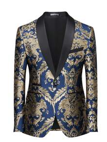 Mens Tuxedo Jacket Paisley Shawl Lapel Suit Blazer Coat Jacket For Dinner,Prom,Wedding - 藍色 - 查看 3