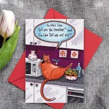 1pc Funny Cat Birthday Greeting Card- Cartoon Patterned Paper Card For Friends And Family,Creative Birthday Cake Design,Ideal Gift,Funny Greeting Card,Birthday Greeting Card,Best Gift Greeting Card For Brothers And Friends,Paper Material,No Electricity Needed,General Fit,Miss You,Congratulations,For Birthday,Anniversary