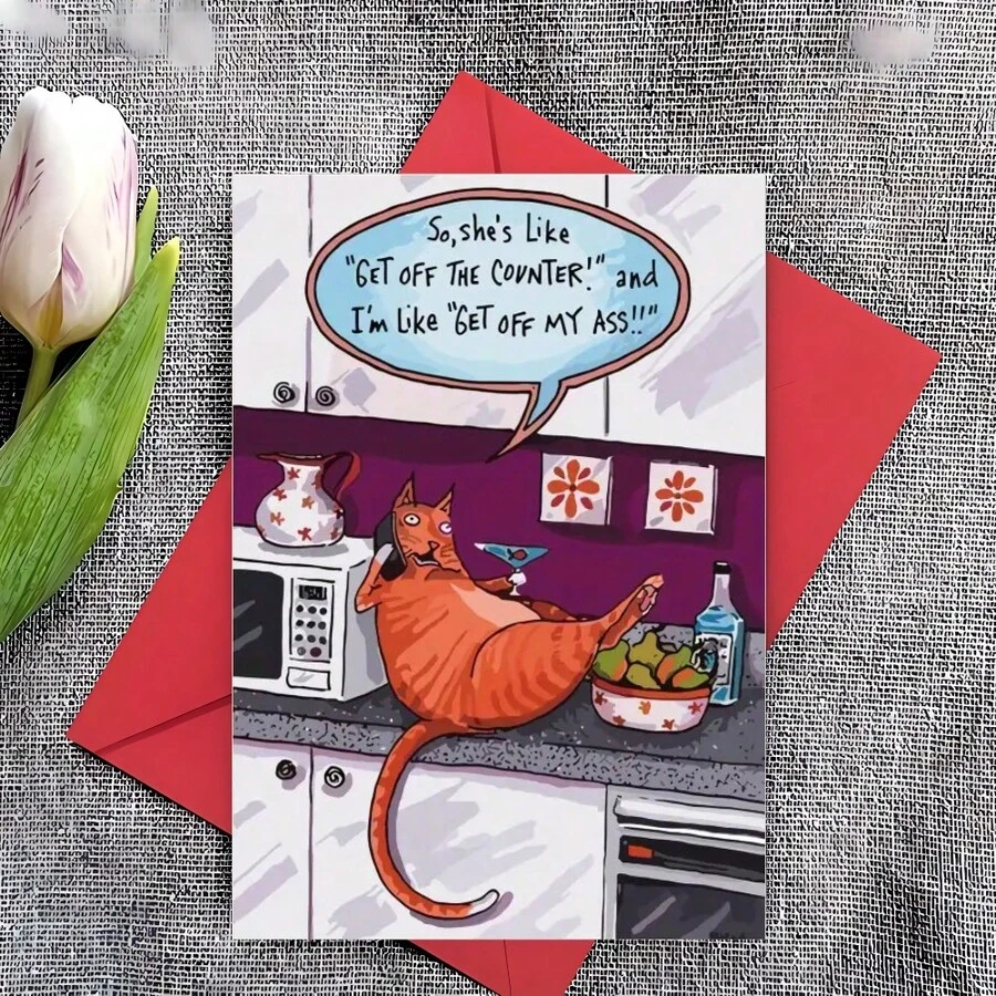 1pc Funny Cat Birthday Greeting Card- Cartoon Patterned Paper Card For Friends And Family,Creative Birthday Cake Design,Ideal Gift,Funny Greeting Card,Birthday Greeting Card,Best Gift Greeting Card For Brothers And Friends,Paper Material,No Electricity Needed,General Fit,Miss You,Congratulations,For Birthday,Anniversary