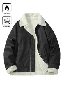 仿保暖内衬复古加厚领长袖夹克，时尚休闲百搭男士外套 - 黑色 - 查看 2