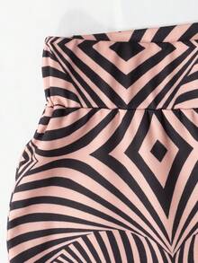 Women's Sexy Geometric Print Long Sleeve Crop Top And Flare Pants Set, Medium Stretch Party Two Pieces Outfit - Pink - View 4