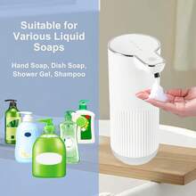 Despachador de Jabon Liquido sin Contacto, 350ml USB Recargable Automatico Dispensador Jabon Baño, Sensor IR Inteligente Dispensador de Shampoo con 4 Velocidades Ajustables, para Baño, Cocina (Espuma) - Espuma - Ver 10