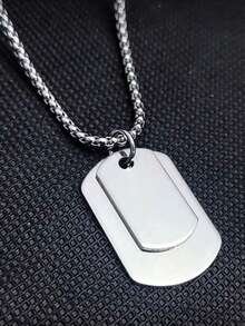 1pc Fashion Mother-Child Dog Tag Pendant Necklace, Beaded Chain Jewelry, Versatile & Streetwear Accessory