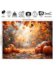 1pc Autumn Pumpkin Leaf Thanksgiving Theme Backdrop, Party Banner, Rustic Fall Harvest Thanksgiving Party Decor Photography Background, Suitable For Home Living Room, Bedroom, Studio Photography And Online Meetings