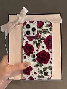 Funda Transparente con Estampado de Rosas Grandes Compatible con iPhone Impermeable a Prueba de Golpes y Arañazos - Multicolor - Ver 4