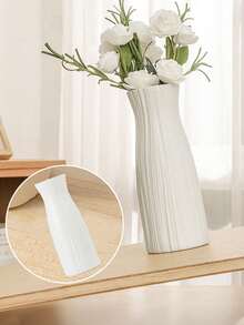 1pc White Plastic Vase, Simple Desktop Decorative Vase, Balcony Decorative Vase, Imitation Ceramic Vase, Home Decor, For Flower Arrangement, Desktop Decor Accessory, Living Room, Balcony, TV Cabinet, Dining Table Small Vase, Suitable For Fresh Flowers And Dried Flowers, Shockproof, Waterproof, Autumn Decor Room Decor Flower Vase Glass Vase