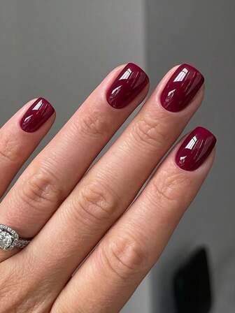 24 st. vinröda fyrkantiga korta akrylnaglar, klassiska minimalistiska franska stil med heltäckande press-on nageltippar, lämpliga för fester, dejter och vardagsbruk