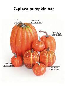 7/14pcs-Artificial Pumpkins,Orange Pumpkins Assorted Orange Plastic Pumpkin Decorations Assorted Large Faux Harvest Pumpkins For Autumn Thanksgiving DIY Craft Artificial Fake Foam Pumpkins Halloween Seasonal Holiday Decor Decoration,Wedding & Party (Orange)