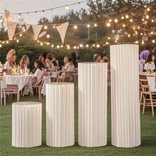 Folding Paper Tube Pedestal For Wedding Ceremony, Party, Cake Table Support Column - Includes Plastic Top Plate (Mirror Acrylic, Remove Protective Film To Use), Suitable For Wedding, Birthday, Party, Auto Show, Cake Shop Decoration