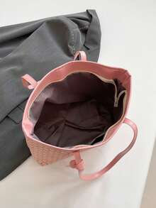 复古字母印花单肩手提包，大容量单肩包，腋下包，通勤必备，母亲节礼物 - 粉色 - 查看 6