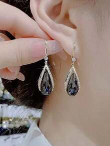 "1 Pair Elegant Blue Crystal Drop Earrings For Women – Fashionable Hook Design, European & American Classic Style Jewelry, Versatile Statement Accessory, Chic 2025 New Arrival, Perfect For Daily Wear, Parties & Gift Giving" - 彩色 - 查看 6