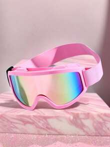 1 Pair Large Ski Goggles, White/black/silver Coating Reflective Pc Explosion-proof Lenses, Breathable Ventilation Holes, Windproof & Sandproof Outdoor Eye Mask With Adjustable Strap For Gliding Sports, Motorcycle Riding, Sand Splatter Protection, Four Seasons, Cleaning Cloth Included - Baby Pink - View 9