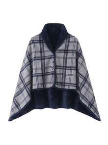 1件加厚双层格子法兰绒披肩毯，用途广泛，居家、办公皆宜，韩式风格可穿戴毯，孕妇裹巾，哺乳巾，保暖毯，送给妈妈的绝佳礼物，秋冬季可搭配连衣裙