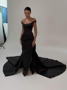 Basrey New Elegant White Spaghetti Strap Bodycon Maxi Dress, Floor Length Gown, Bridesmaid Dress, Suitable For Weddings And Bridesmaid - Black - View 10