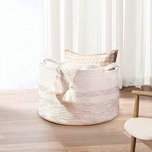 Cesta de Manta, Cesta de Almacenamiento Tejida Decorativa para la Sala de Estar Contenedores De Juguetes, Almohadas, Ropa (Beige-H50) - Gris claro-H50 - Ver 10