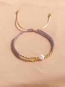 1 件 18K 镀金天然珍珠可调节编织星星休闲手链 - 紫色 - 查看 5